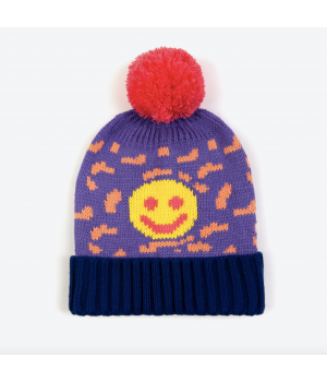 Miss Pompom Smiley Beanie Purple