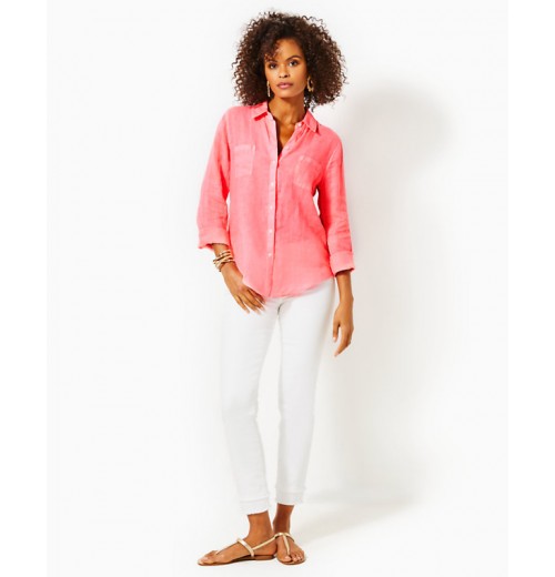 Sea View Linen Button Down Top