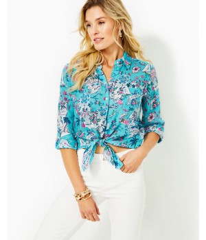 Sea View Linen Button Down Top