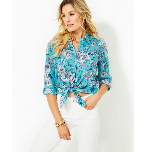 Sea View Linen Button Down Top